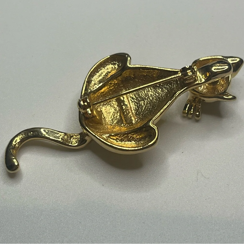 vintage gold tone trembling cat brooch signed CMJENT - Picture 4 of 7